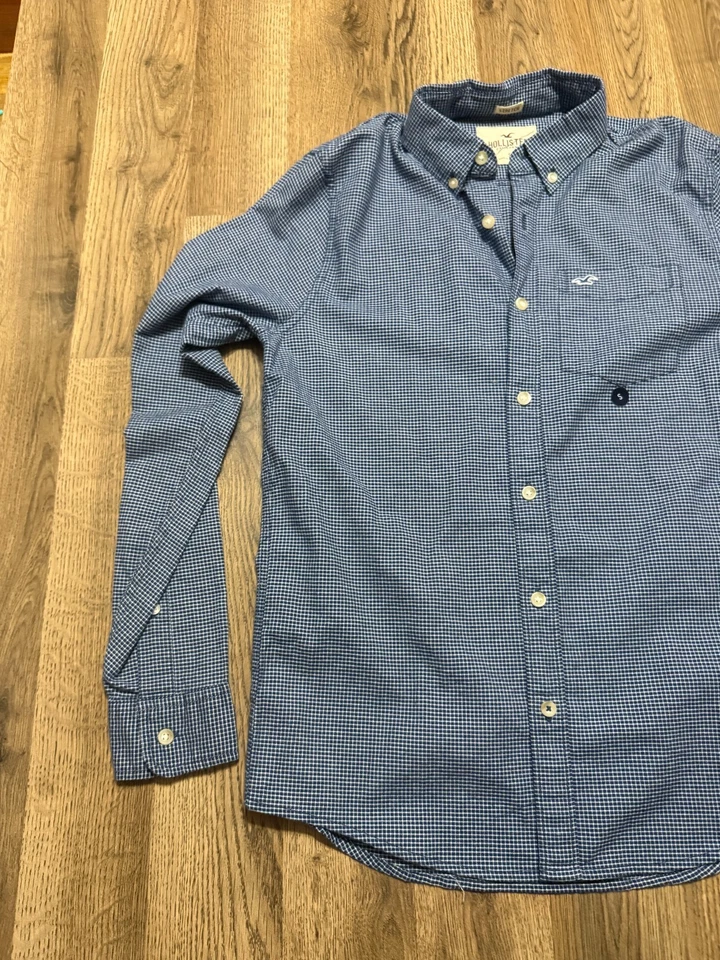 Hollister Shirt Mens Size Small Blue White Stretch Long Sleeve Button Up Stretch - Image 3 of 4
