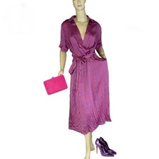PINK & PURPLE  GEOMETRIC PRINT TAHARI A.S.L MIDI FAUX WRAP DRESS SZ 16