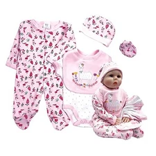 Reborn Baby Doll Clothes 22 inch Flowers & Deer 5pcs Set for 20-23 inches 