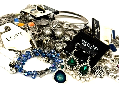 1.5 lbs. Vintage/Modern ALL SILVER Tone Designer Costume Jewelry Lot of 25/5NWT