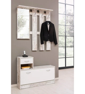 BELLAHOME MOBILE DA INGRESSO CON SPECCHIO EFFETTO ANTICATO BIANCO 100X180X25 CM