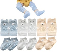 6 Pairs Toddler Baby Knee Pads Socks Crawling Infant Grips Anti-Slip Protector