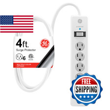 GE Surge Protector Power Strip 4ft Extension Cord 6 Outlet 800 Joules Flat Plug