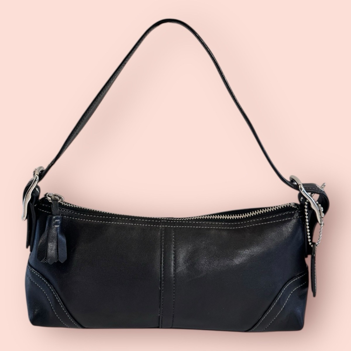 COACH Y2K Vintage Hampton Demi Leather Small Black Hobo Shoulder