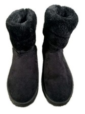 Vgc Primark Black Faux Suede Boots Faux Fur Lined & Ankle Cuffs Size UK 5 EU 38 