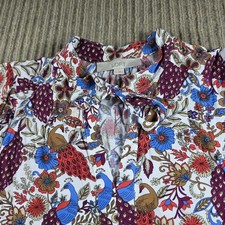 LOFT Dress Women Med Multicolor Peacock Floral Tie Neck Ruffle Hem Shift Cottage