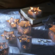10pcs Frosted Silver Ribbed Star Candle Cups - Assorted Height Tea Light Cand...