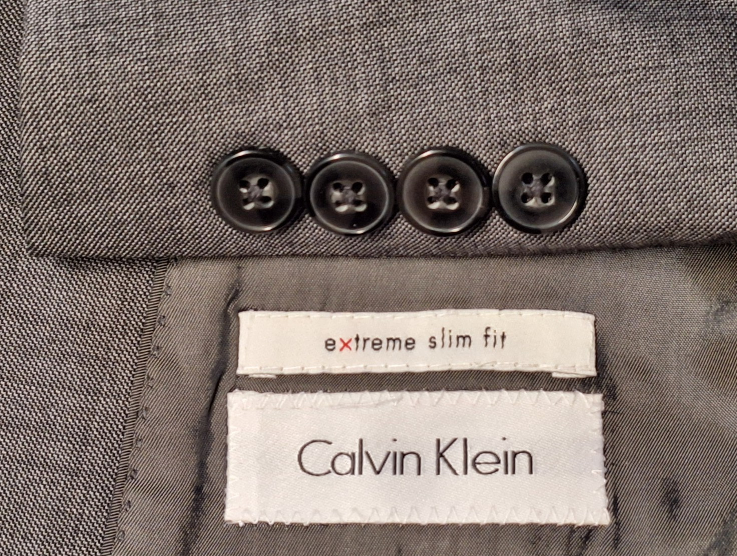 CALVIN KLEIN 40R 100% Wool Jacket Blazer Coat EXTRA SLIM FIT Gray 2 Buttons