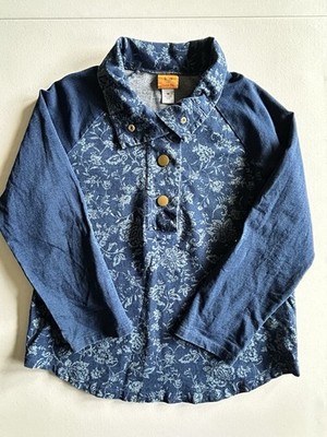 Ruby Rd Fall Fresh Go Blue Denim Shirt Pullover Top Roll-Tab Sleeve Size Medium