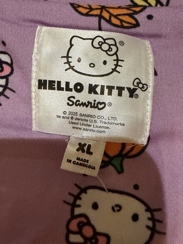 Hello Kitty Halloween Pajama Set XL Sanrio Pumpkins & Leaves Purple Sleepwear - Picture 5 of 7