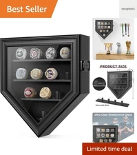 Championship Ring Display Case, 12 Posts Baseball Ring Holder, Lockable Wall Mou