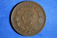 1933 Meksyk 5 centavos Brązowa moneta #M24128