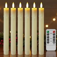 6pcs Flameless Flickering Electric LED Taper Candles Lights with Timer Remote