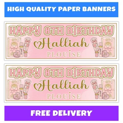 P LOUISE Personalised Birthday Banners 2x Banner - Makeup Banners - Girl Theme