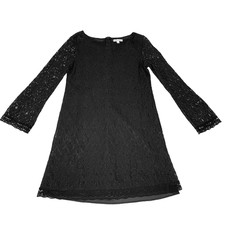 Lace Dress Small Black Floral Dressy Lined Sheer Bell Sleeves Evening Date Night