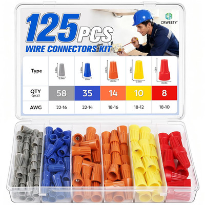 125 Pcs Wire Connectors Nuts, Small Wire Assortment Nuts Kit Electrical Wire Cap