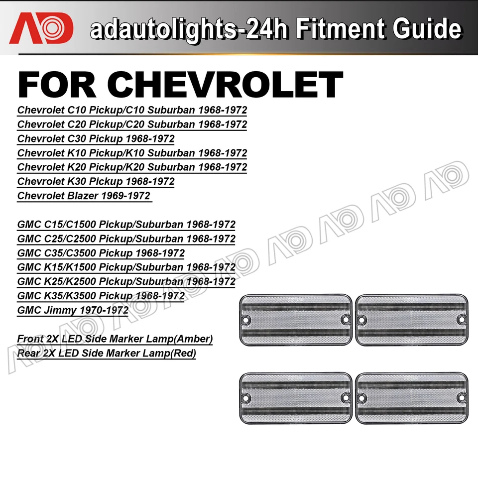 Nuevo juego de luces marcadoras laterales delanteras y traseras de lujo para Chevrolet C10/C20/C30 68-72  Foto 3 de 4