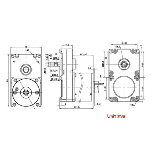 Motor de reducción de CC de 1 pieza 24V 30W 3,5 rpm motor eléctrico de engranaje de alto par 63KTYZ - Imagen 3 de 4