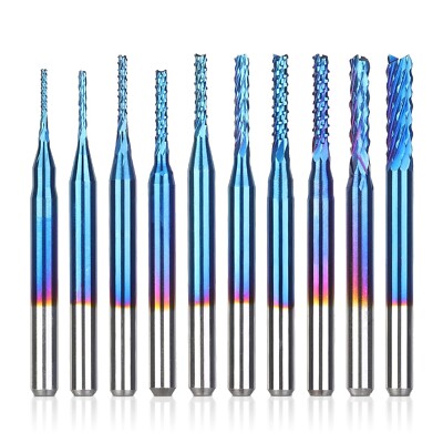 SainSmart Genmitsu 10Pcs Nano Blue Coat End Mill CNC Router Bits 0.8-3mm 1/8''...