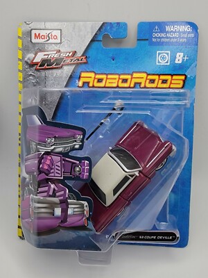 MAISTO ROBO RODS CADILLAC 1963 COUPE DEVILLE URBAN ROBOTS TRANSFORMER CARS PURPL