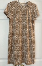 Michael Kors Women’s Tan Brown Argyle Short Sleeve Logo Zipper Dress Sz M