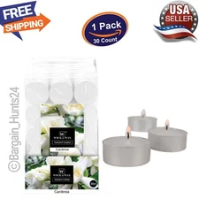 30Ct. Gardenia White Tealight Candles Highly Scented w/ Essential & Natural Oil