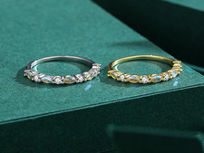 Exquisite 925 Sterling Silver Fire Moonstone Stackable Zircon Ring