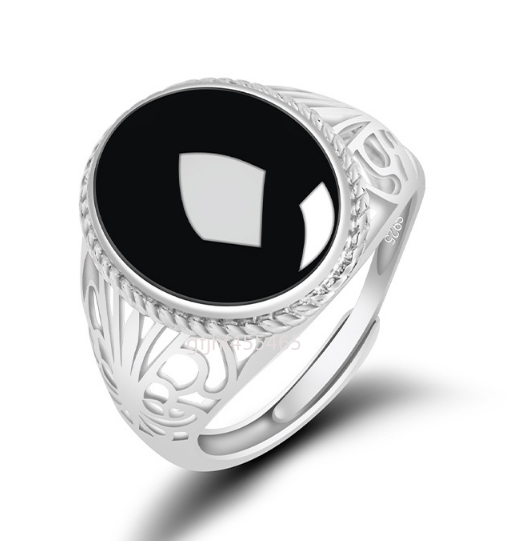 Certified Natural Burma ink Black Jadeite 925s Ring Women Men