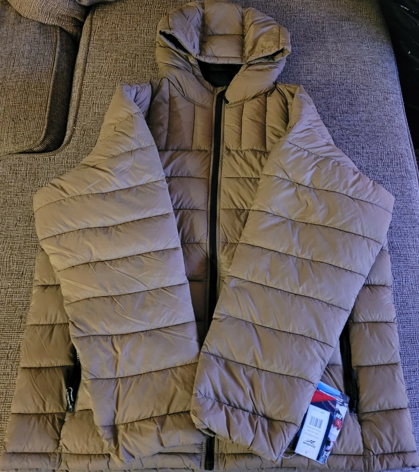 New Men's Reebok Hooded Down Puffer Jacket Dark Khaki 2XL (OMRB769HA) $145