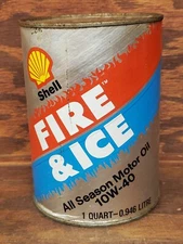 Vintage Shell Fire & Ice 1 Quart Oil Can Cardboard Empty Open
