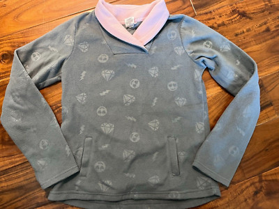 girls ATHLETIC WORKS FLEECE SHIRT emojis GRAY PINK pullover jacket LARGE 10-12