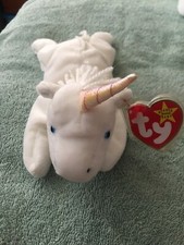 Beanie Babies 1993 Mystic White Unicorn Yarn Mane Iridescent Horn PE EXC MWMT