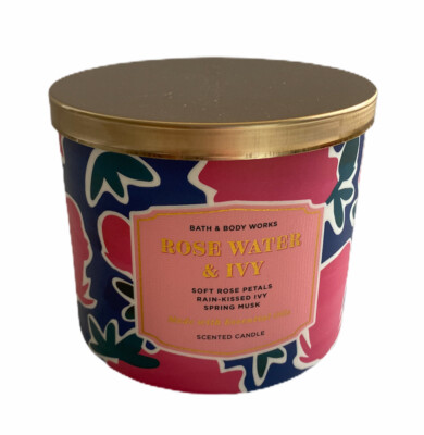 Bath & Body Works Rose Water & Ivy 3 Wick Candle w/ Essential Oils 14.5oz