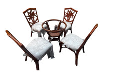 Ensemble de table à manger 5 pièces en rotin bambou avec chaises d'appoint rembourrées design palmier