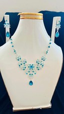1pc Necklace 1pair Earrings Luxury Glass Gemstone White Teardrop Party Wear Set