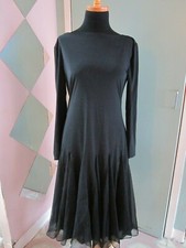 Vintage Lorraine Beauchamp Black Sheer Handkerchief Skirt Scoop Back Dress 4