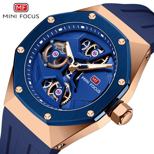 MINI FOCUS Hombre Reloj de Cuarzo Deportivo Fecha Ruedas Giratorias Banda de Silicona Reloj de Pulsera
