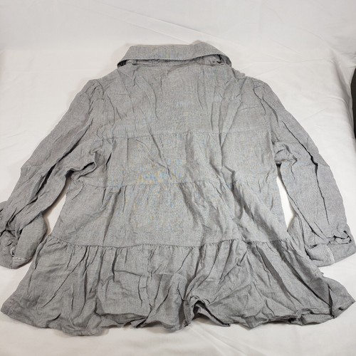 LOVE NOTES JR Teen MEDIUM Blue Pinstripe Adjustable Sleeve Button Up Ruffle Tier - Picture 9 of 9