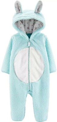 NEW NEW In Seal Carter s Bunny Hooded Sherpa Jumpsuit Coverall 3 Month Blue