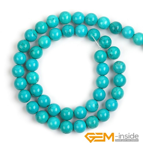 Round Blue Tourquoise Stone Loose Beads For Jewellery Making 15" Wholesale AU - Foto 13 di 70