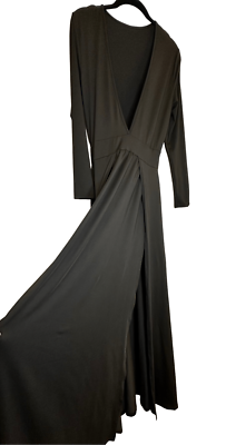 Moda International Plunge V-Neck Split Front Long Sleeve Maxi Dress Black Medium | eBay Moda International Plunge V-Neck Split Front Long Sleeve Maxi Dress Black Medium | eBay