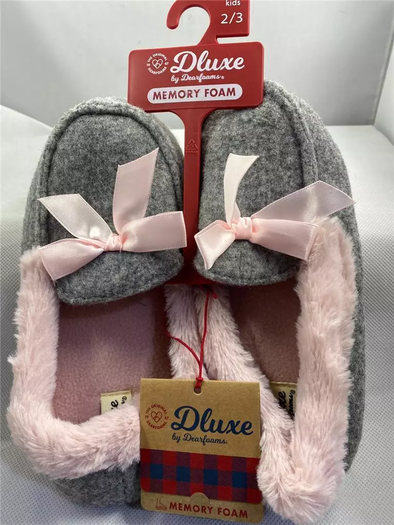 Dearfoams Dluxe Memory Foam Kid Gray Pink Madison Moccasin Bedroom