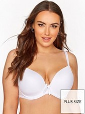 Yours Plunge Curve Plus T shirt Bra Underwired Lightly Padded White Size 42DD