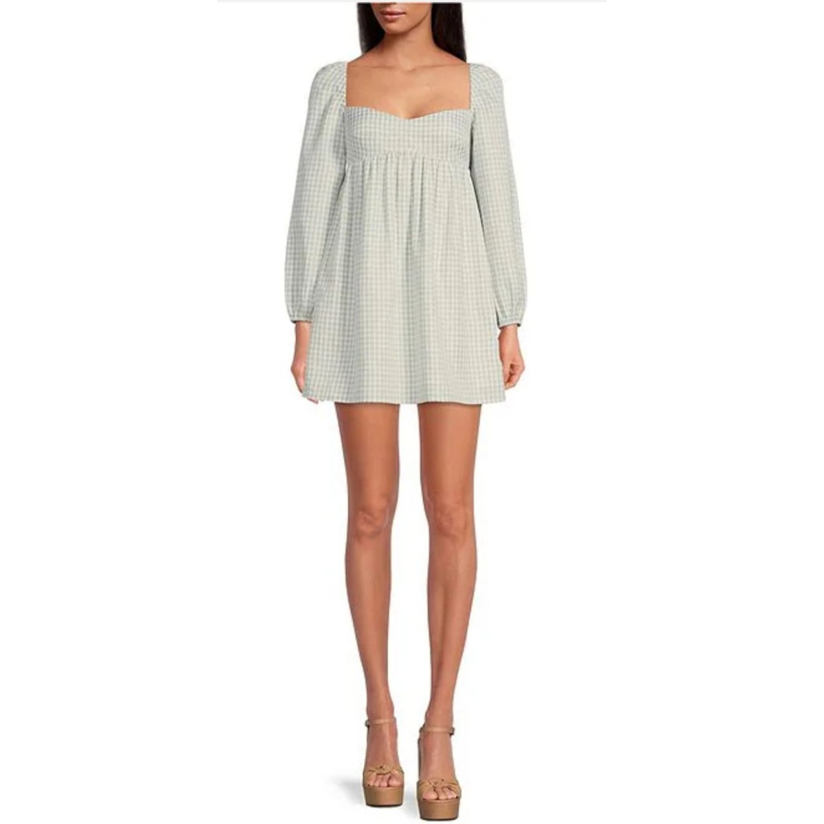 mint green gingham dress Hell Bunny Alice in the Wonderland Mint Green Gingham Check Sheer Top Party Dress, 4X / Green