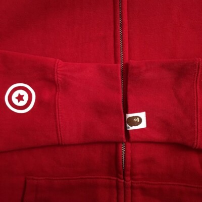 BAPE Crazy face tiger shark full zip hoodie red × 1st camo A