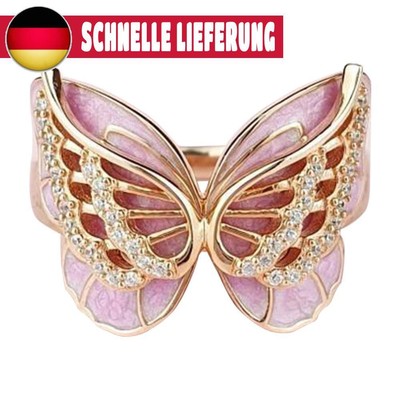 Crystal Butterfly 18K Gold Ring Women Romantic Wedding Jewelry Gift (US 6)