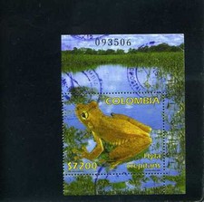 FROGS OF COLOMBIA, ''HYLA CREPITANS'' ,stamp of s/s.  #  used  2002