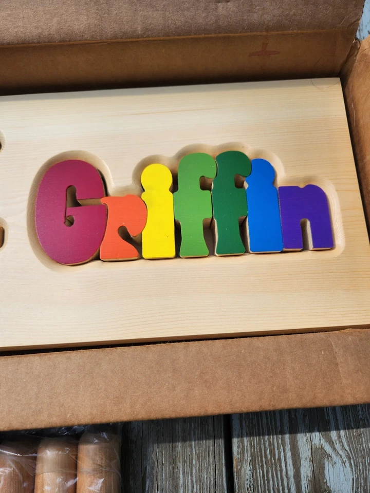 NEW Damhorst Toys Childs Name Step Stool Griffin w/ TRAIN Colorful Birch Wood - Image 2 of 3