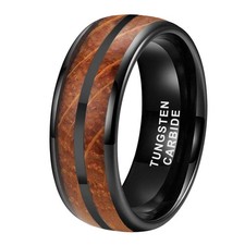 8mm Black Tungsten Rings for Men Women Wedding Bands Whisky Barrel Oak Wood I...