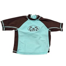 Baby Gap Infant Rash Guard Swim Shirt UPF Sun Protection 3-6 Brown Aqua VTG Y2K